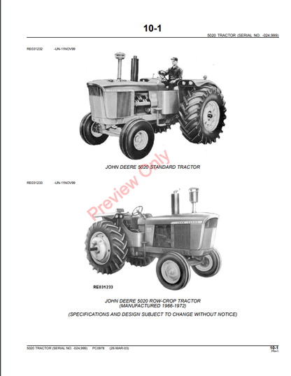 JOHN DEERE 5020 TRACTOR PC0978 - PARTS CATALOG MANUAL