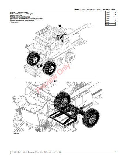 JOHN DEERE W650 COMBINE (WORLDWIDE EDITION MY 2012-2013) PC4660 - PARTS CATALOG MANUAL