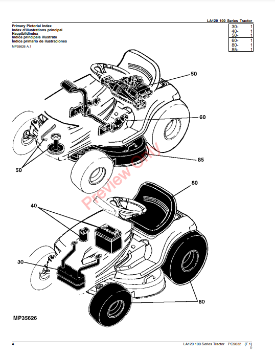 JOHN DEERE LA120 TRACTOR PC9632 - PARTS CATALOG MANUAL