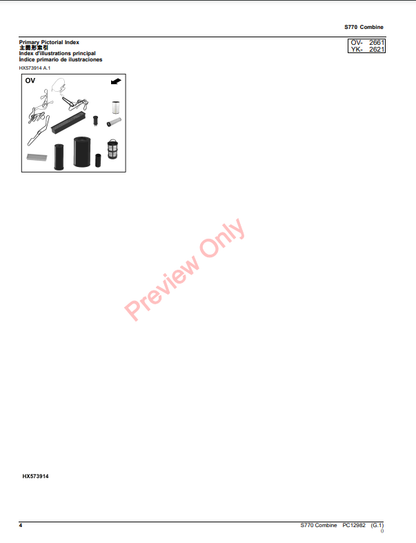 JOHN DEERE S770 COMBINE PC129282 - PARTS CATALOG MANUAL