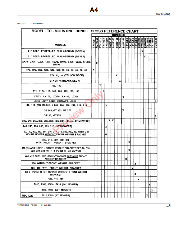 JOHN DEERE THATCHERS PC1953 - PARTS CATALOG MANUAL