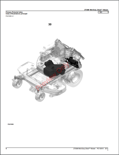 JOHN DEERE Z730M MID-DUTY ZTRAK MOWER PC13619 - PARTS CATALOG MANUAL