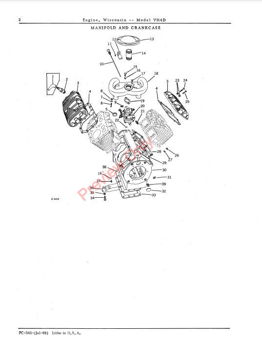 JOHN DEERE VH4D WISCONSIN ENGINE PC561 - PARTS CATALOG MANUAL