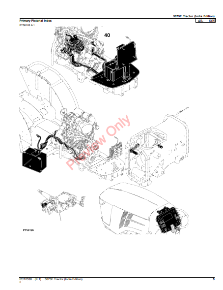 JOHN DEERE 5075E TRACTOR (9X3 TSS TRANSMISSION W/CAB) (12X12 POWERREVERSER TRANSMISSION W/CAB AND OOS) (JD ASIA AND INDIA EDITION) PC12538 - PARTS CATALOG MANUAL