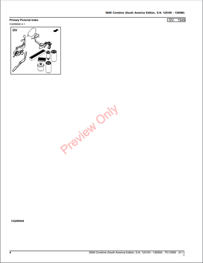 JOHN DEERE S690 COMBINE PC12958 - PARTS CATALOG MANUAL