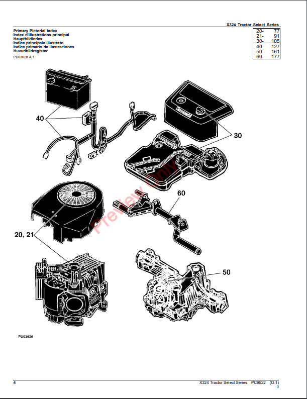 JOHN DEERE X324 TRACTOR SELECT SERIES PC9522 - PARTS CATALOG MANUAL