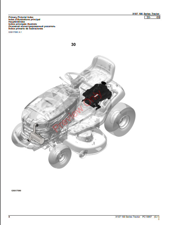 JOHN DEERE X107 (100 SERIES) TRACTOR PC13997 - PARTS CATALOG MANUAL