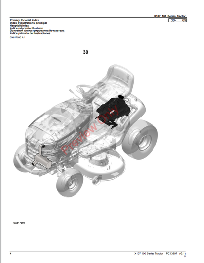 JOHN DEERE X107 (100 SERIES) TRACTOR PC13997 - PARTS CATALOG MANUAL