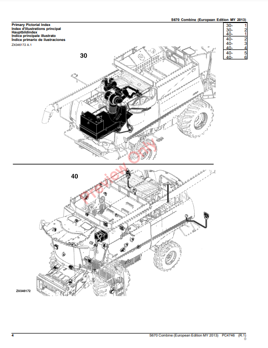 JOHN DEERE S670 COMBINE (EUROPEAN EDITION MY 2013) PC4746 - PARTS CATALOG MANUAL