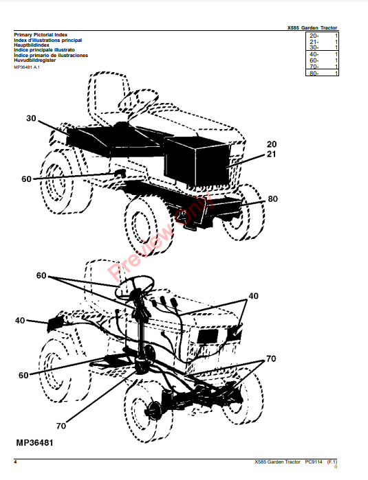 JOHN DEERE X585 GARDEN TRACTOR PC9114 - PARTS CATALOG MANUAL