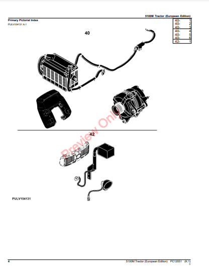 JOHN DEERE 5100M TRACTOR (EUROPEAN EDITION) PC12051 - PARTS CATALOG MANUAL