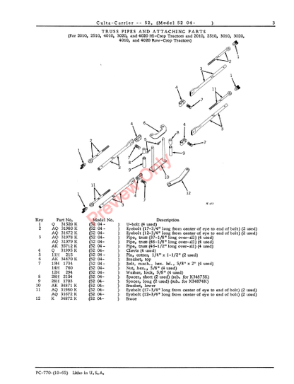 JOHN DEERE 52-04 CULTA-CARRIER PC770 - PARTS CATALOG MANUAL