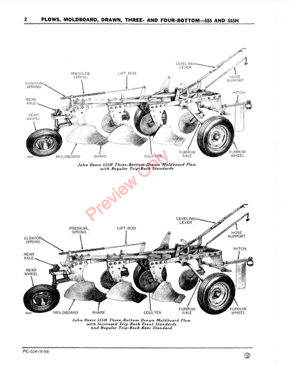 JOHN DEERE 555, 555H THREE-, FOUR-BOTTOM DRAWN MOLDBOARD PLOWS PC524 - PARTS CATALOG MANUAL