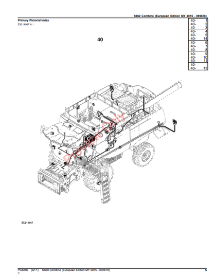 JOHN DEERE S660 COMBINE (EUROPEAN EDITION) PC4885 - PARTS CATALOG MANUAL