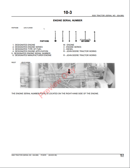 JOHN DEERE 5020 TRACTOR PC0978 - PARTS CATALOG MANUAL