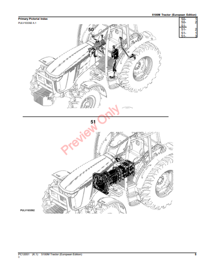 JOHN DEERE 5100M TRACTOR (EUROPEAN EDITION) PC12051 - PARTS CATALOG MANUAL