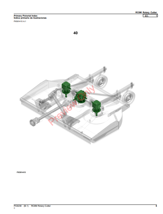 JOHN DEERE RC8M ROTARY CUTTER PC6230 - PARTS CATALOG MANUAL