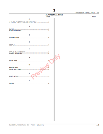 JOHN DEERE 523 AGRICULTURAL BULLDOZER PC1350 - PARTS CATALOG MANUAL