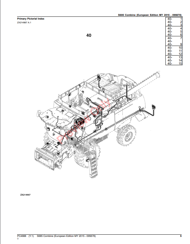 JOHN DEERE S685 COMBINE PC4888 - PARTS CATALOG MANUAL