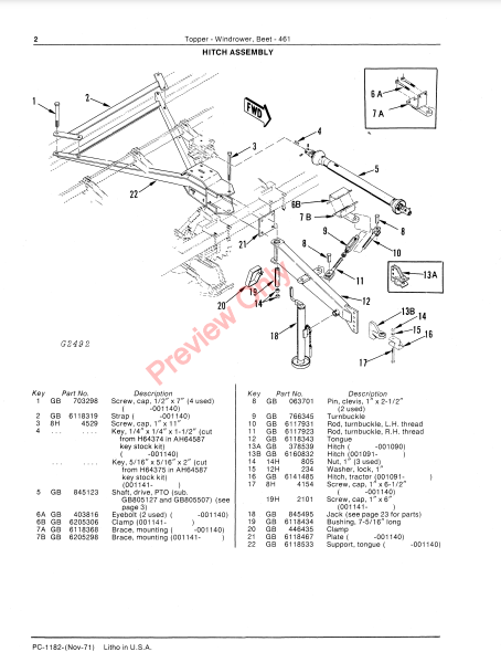 JOHN DEERE 461 BEET-TOPPER-WINDROWER PC1182 - PARTS CATALOG MANUAL