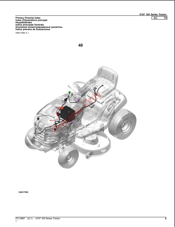 JOHN DEERE X107 (100 SERIES) TRACTOR PC13997 - PARTS CATALOG MANUAL