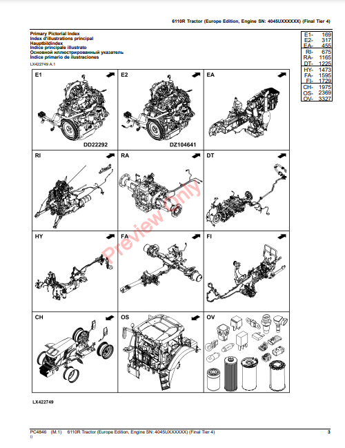 JOHN DEERE 6110R TRACTOR (EUROPE EDITION, ENGINE SN:4045UXXXXXX) (FINAL TIER 4) PC4846 - PARTS CATALOG MANUAL