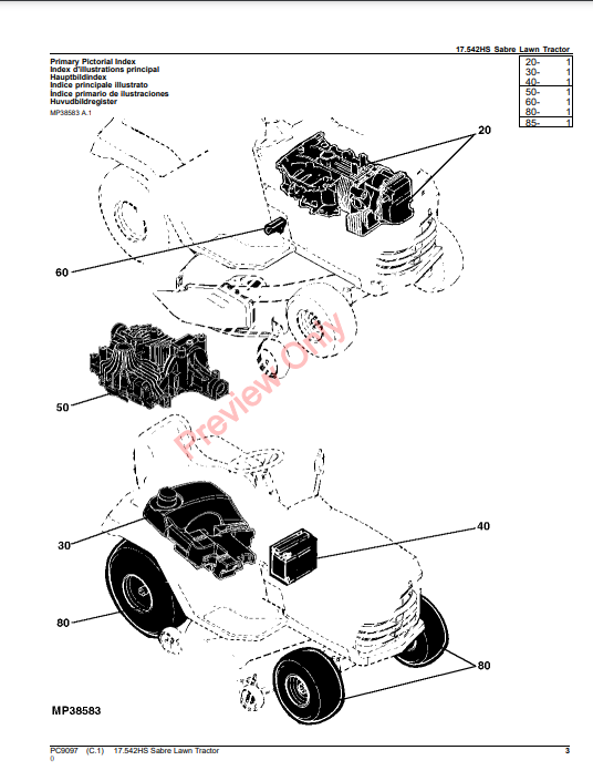 JOHN DEERE 17.542HS SABRE LAWN TRACTOR PC9097 - PARTS CATALOG MANUAL