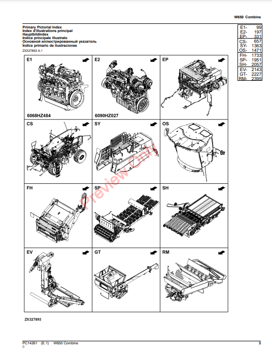 JOHN DEERE W650 COMBINE (PIN 1Z0W650XXXX120000 - 1Z0W650XXXX124999) PC14261 - PARTS CATALOG MANUAL