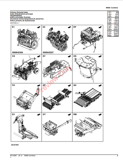 JOHN DEERE W650 COMBINE (PIN 1Z0W650XXXX120000 - 1Z0W650XXXX124999) PC14261 - PARTS CATALOG MANUAL