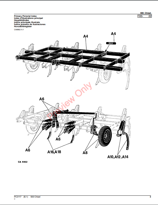 JOHN DEERE CHISEL PLOW 500 PC3117 - PARTS CATALOG MANUAL