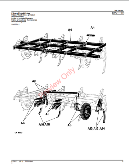 JOHN DEERE CHISEL PLOW 500 PC3117 - PARTS CATALOG MANUAL