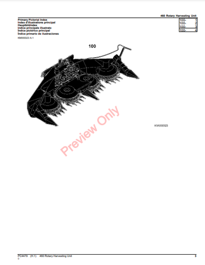 JOHN DEERE 460 ROTARY HARVESTING UNIT EUROPEAN EDITION PC4479 - PARTS CATALOG MANUAL