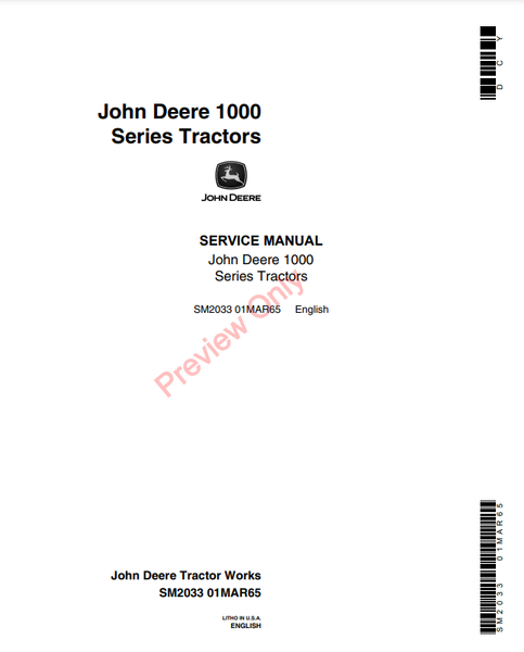JOHN DEERE 1010 TRACTOR SERVICE MANUAL SM2033 - PDF FORMAT