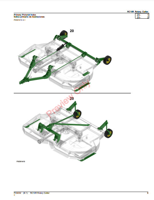 JOHN DEERE RC10R ROTARY CUTTER PC6232 - PARTS CATALOG MANUAL