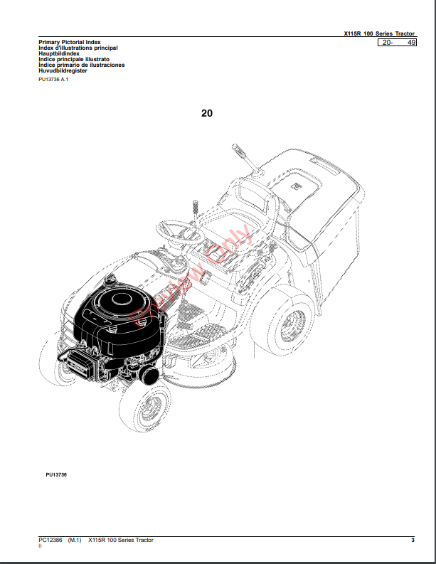 JOHN DEERE X115R 100 SERIES TRACTOR PC12386 - PARTS CATALOG MANUAL