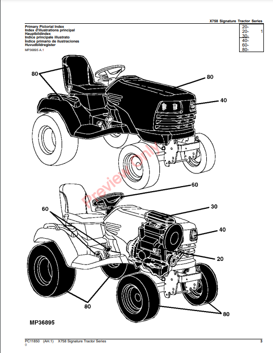 JOHN DEERE X758 SIGNATURE TRACTOR SERIES PC11850 - PARTS CATALOG MANUAL