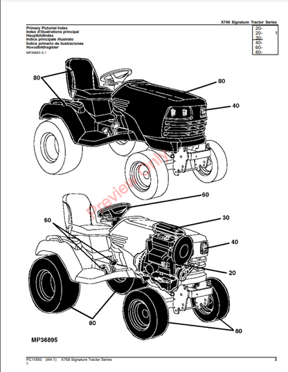 JOHN DEERE X758 SIGNATURE TRACTOR SERIES PC11850 - PARTS CATALOG MANUAL