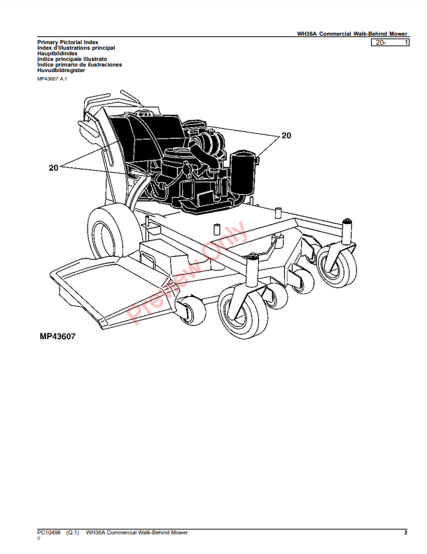 JOHN DEERE WH36A COMMERCIAL WALK-BEHIND MOWER PC10498 - PARTS CATALOG MANUAL