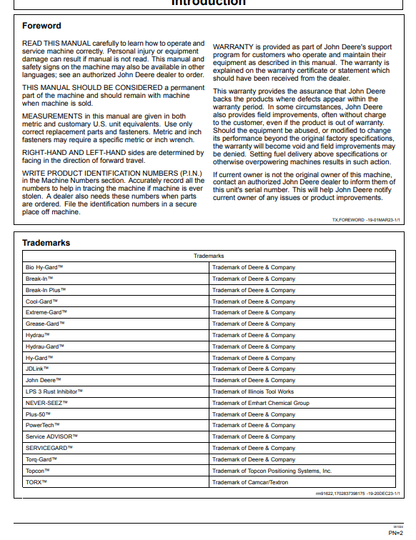 OPERATOR MANUAL - JOHN DEERE 350 P Construction Excavators OMT453664X019