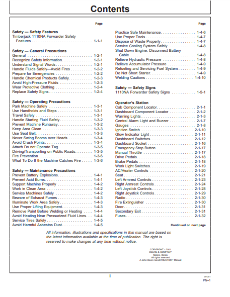 OMF062546 - JOHN DEERE 1110NA Forestry Forwarders OPERATOR MANUAL