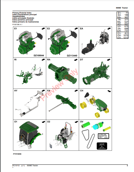 JOHN DEERE 5058E TRACTOR PC13112 - PARTS CATALOG MANUAL