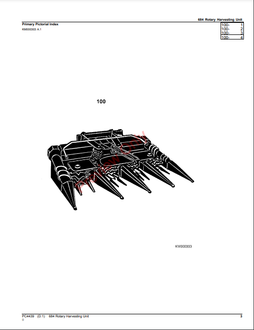 JOHN DEERE 684 ROTARY HARVESTING UNIT (NORTH AMERICA EDITION) PC4439 - PARTS CATALOG MANUAL