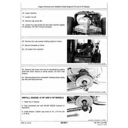 DIAGNOSTIC AND REPAIR TECHNICAL MANUAL -  JOHN DEERE RIDING MOWERS RX63, RX73, RX75, RX96, SX75, SX96 TM1391