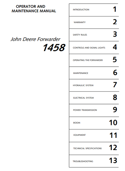 JOHN DEERE 1058 (58 SERIES) Forestry Forwarders OPERATOR MANUAL - OMF062128