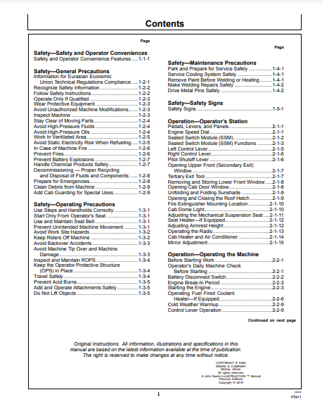 OPERATOR MANUAL - JOHN DEERE E330LC, E360, E360LC (E SERIES) Construction Excavator OMT347511X19