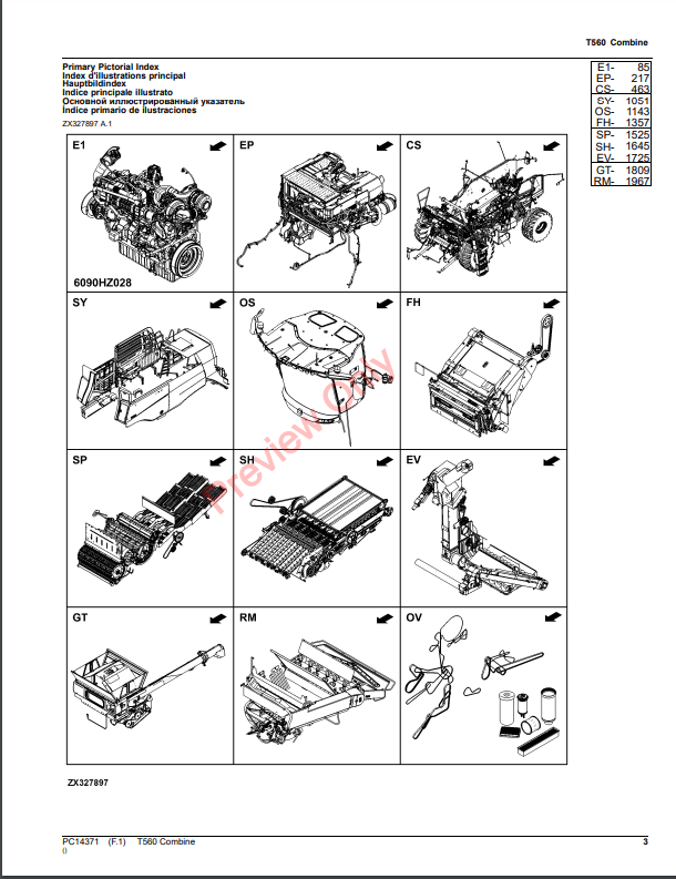 JOHN DEERE T560 COMBINE PC14371 - PARTS CATALOG MANUAL