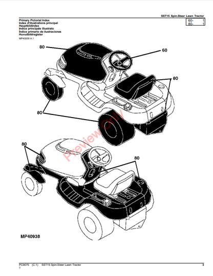 JOHN DEERE SST15 SPIN-STEER LAWN TRACTOR PC9075 - PARTS CATALOG MANUAL