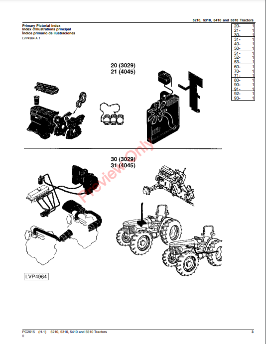 JOHN DEERE 5210, 5310, 5410 AND 5510 TRACTORS PC2615 - PARTS CATALOG MANUAL