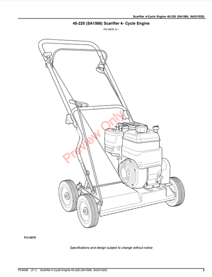 JOHN DEERE SCARIFIER 4-CYCLE ENGINE 45-220 (SA1568, SA331520) PC4938 - PARTS CATALOG MANUAL