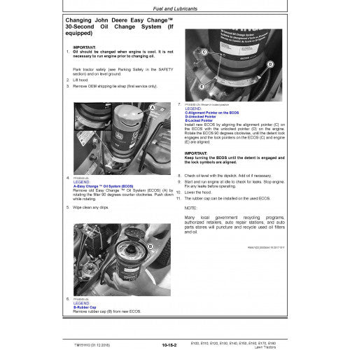 TECHNICAL MANUAL - JOHN DEERE E110, LAWN TRACTORS TM151119